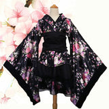 Black Red Japanese Kimono Floral Pattern Short Robe-Enchanted peach