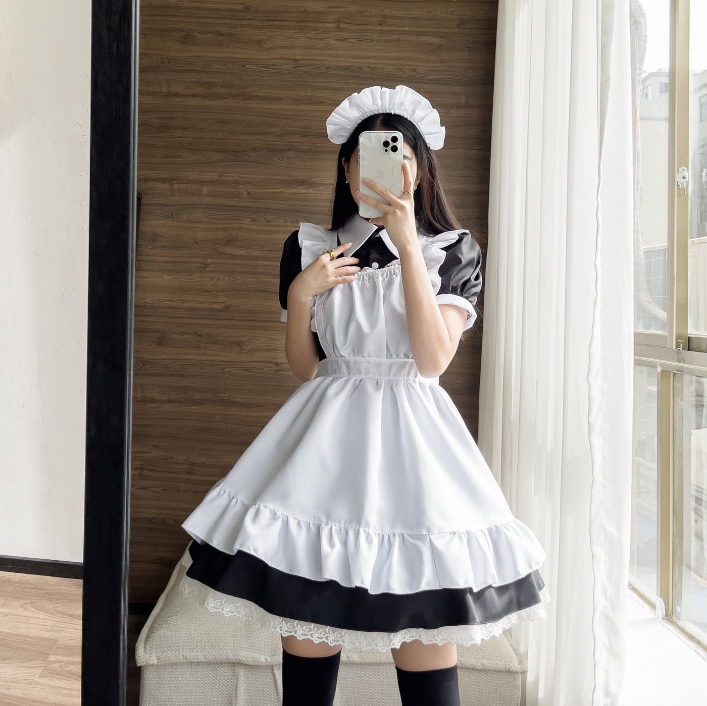 Black White Kawaii Lolita Maid Cosplay Women's Dress | NEW-Enchanted peach