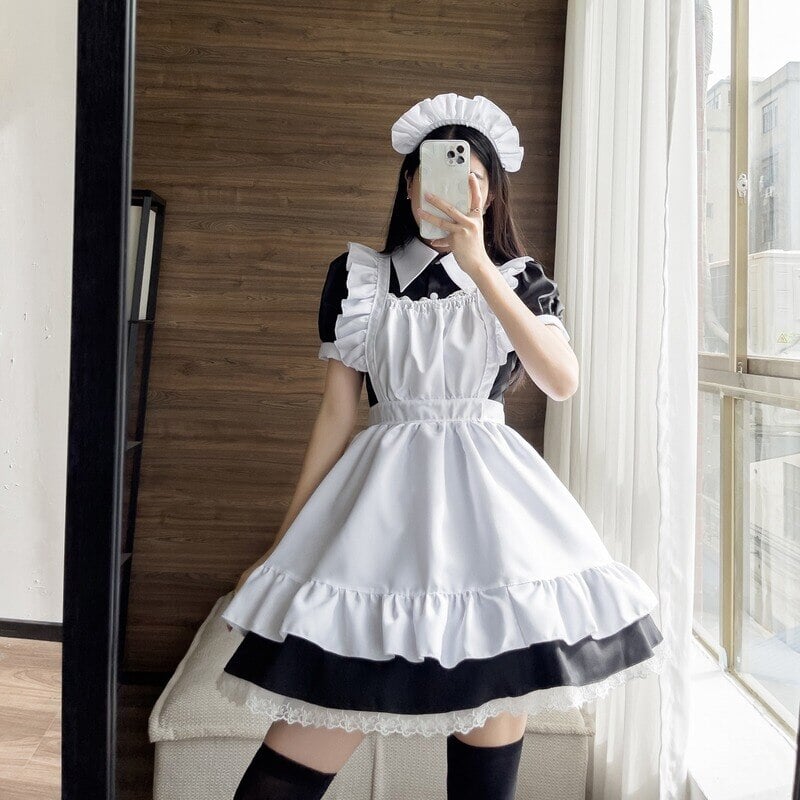 Black White Kawaii Lolita Maid Cosplay Women's Dress | NEW-Enchanted peach