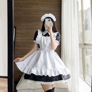 Black White Kawaii Lolita Maid Cosplay Women's Dress | NEW-Enchanted peach