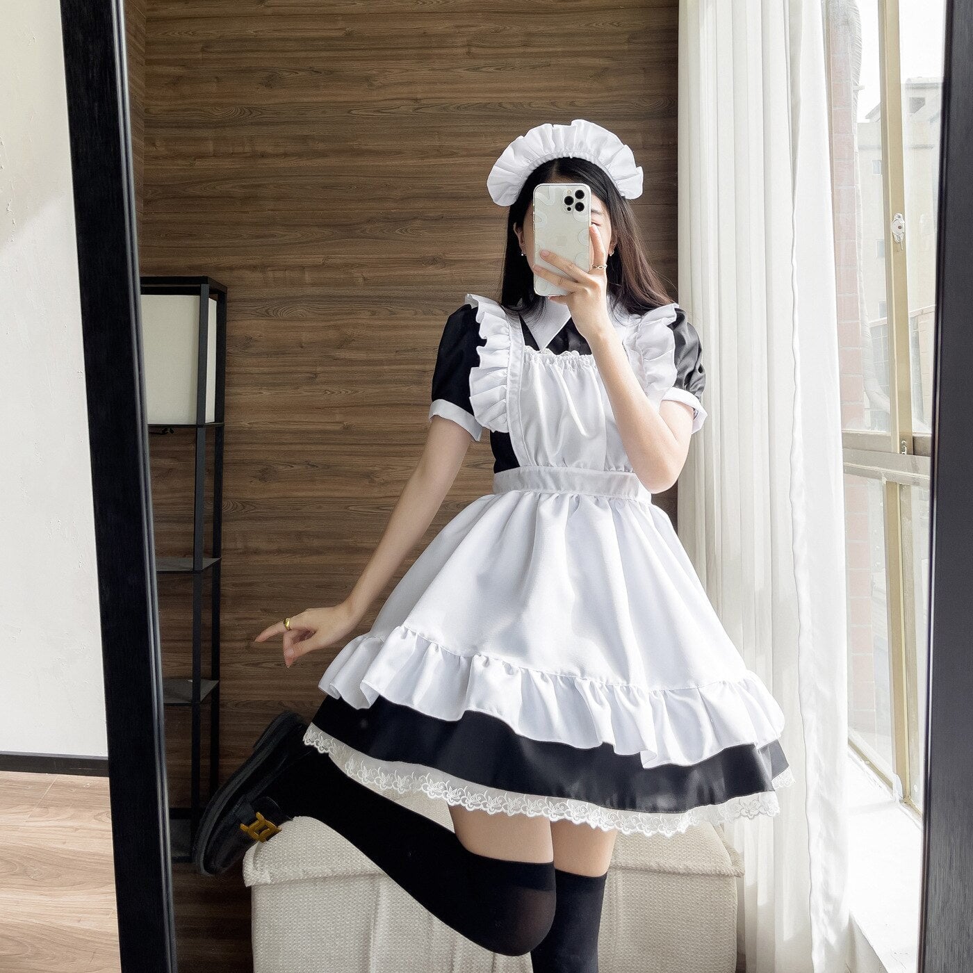 Black White Kawaii Lolita Maid Cosplay Women's Dress | NEW-Enchanted peach