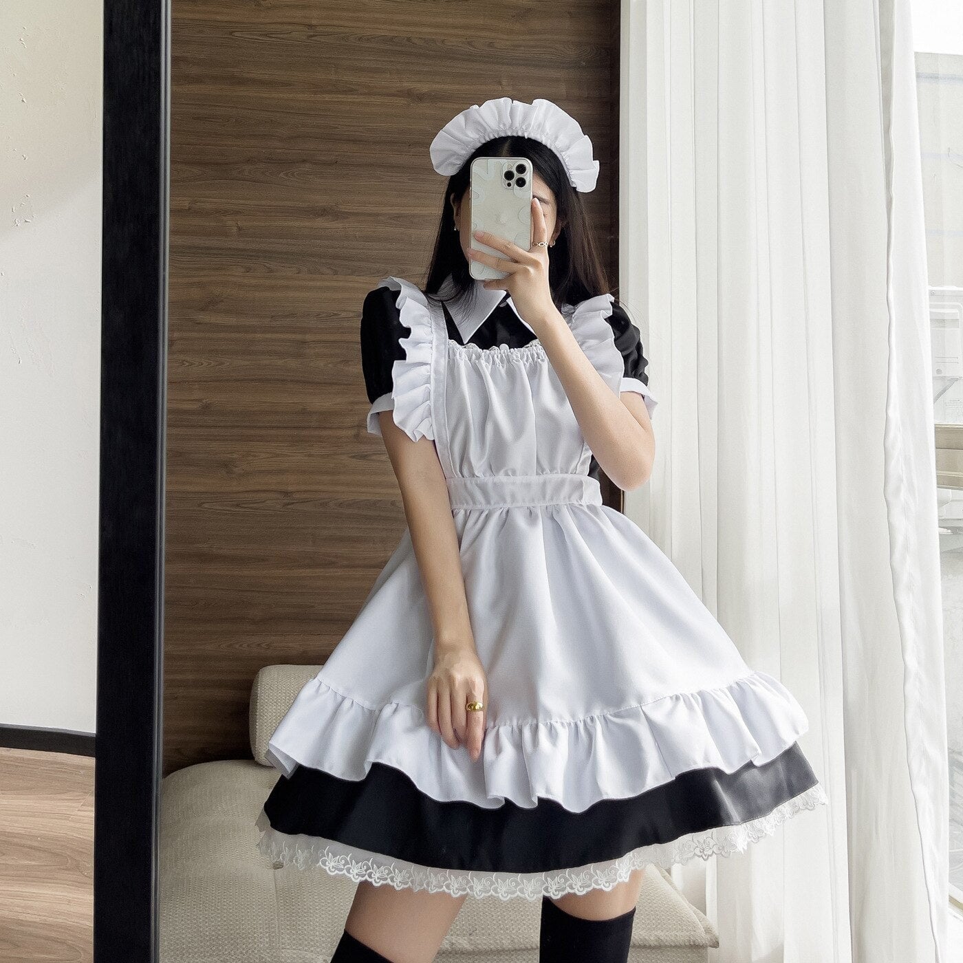 Black White Kawaii Lolita Maid Cosplay Women's Dress | NEW-Enchanted peach