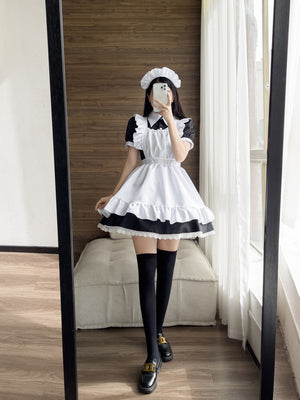 Black White Kawaii Lolita Maid Cosplay Women's Dress | NEW-Enchanted peach