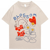 Blossom Sunday Cartoon Drawing Print Unisex Tee-Enchanted peach