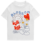 Blossom Sunday Cartoon Drawing Print Unisex Tee-Enchanted peach