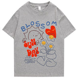 Blossom Sunday Cartoon Drawing Print Unisex Tee-Enchanted peach