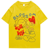 Blossom Sunday Cartoon Drawing Print Unisex Tee-Enchanted peach