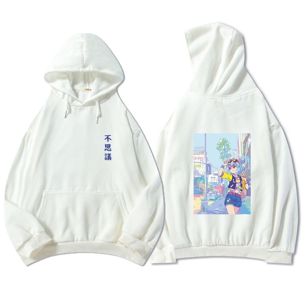 Blue Anime City Girl Unisex Kawaiies Hoodie-Enchanted peach