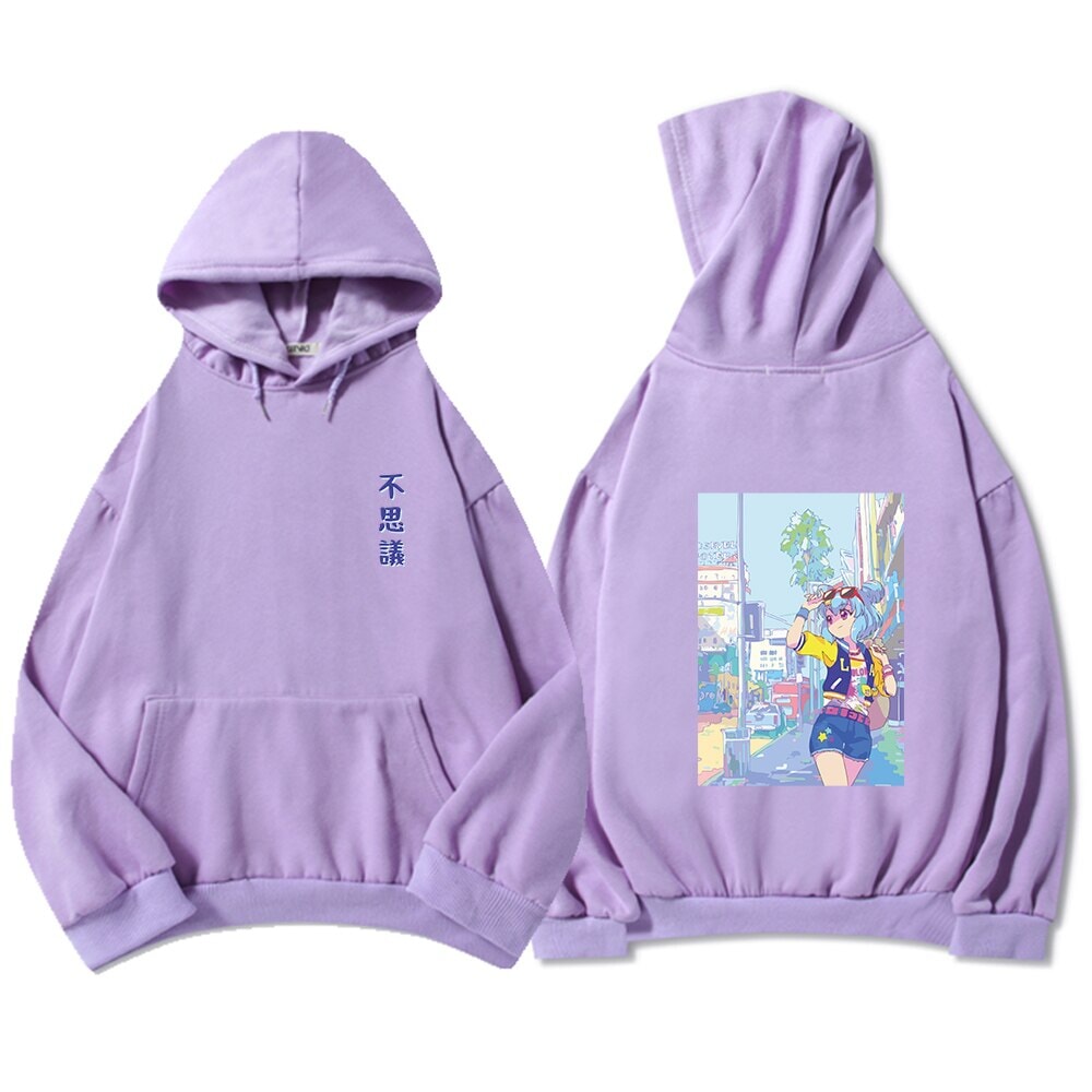 Blue Anime City Girl Unisex Kawaiies Hoodie-Enchanted peach