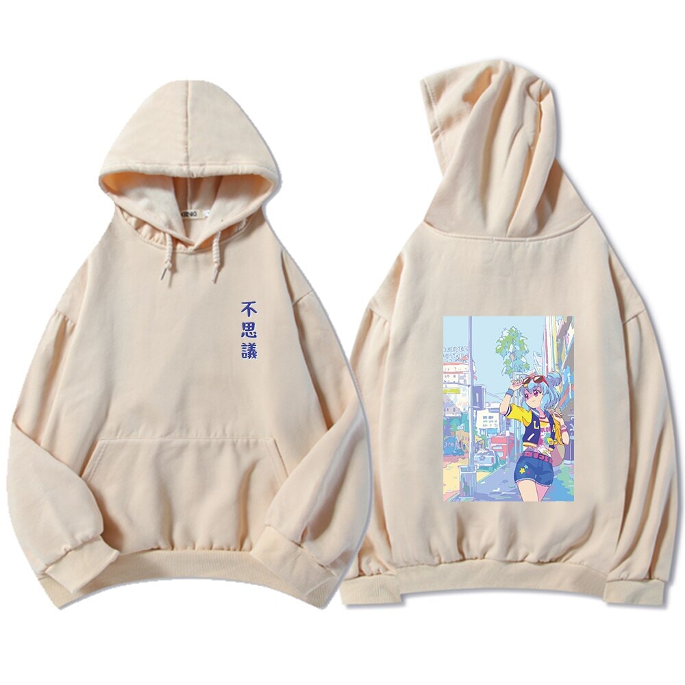 Blue Anime City Girl Unisex Kawaiies Hoodie-Enchanted peach