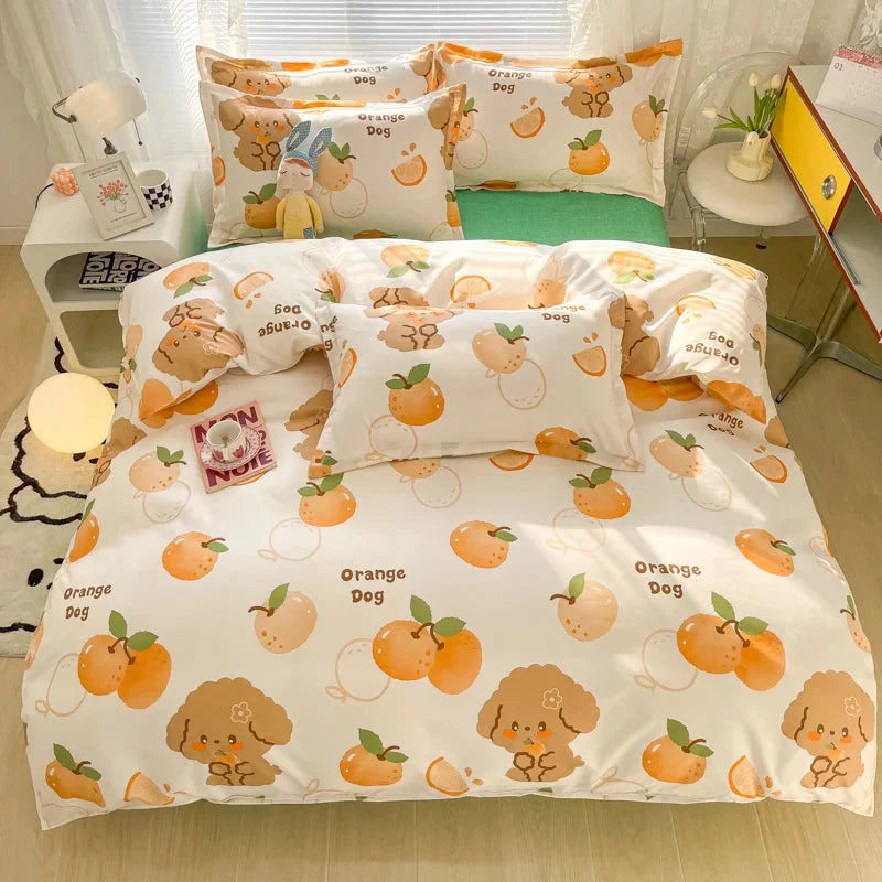 Blue Checked Bear Orange Dog Bedding Sets-Enchanted peach