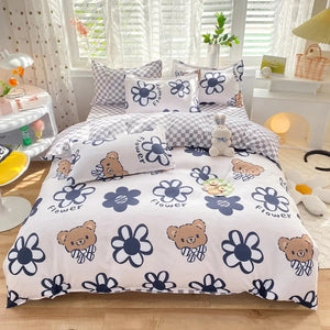 Blue Checked Bear Orange Dog Bedding Sets-Enchanted peach