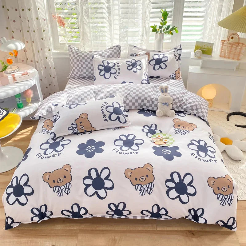 Blue Checked Bear Orange Dog Bedding Sets-Enchanted peach