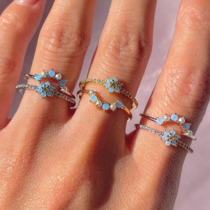 Blue Flower Beaded Gold-plated Rings-Enchanted peach