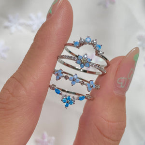 Blue Flower Beaded Gold-plated Rings-Enchanted peach