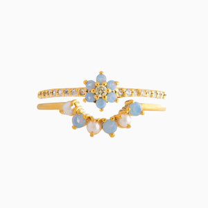 Blue Flower Beaded Gold-plated Rings-Enchanted peach