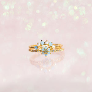 Blue Flower Beaded Gold-plated Rings-Enchanted peach