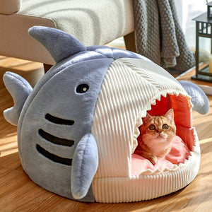 Blue Gray Shark Cat Dog Pet Bed House Hideout-Enchanted peach