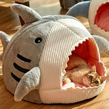 Blue Gray Shark Cat Dog Pet Bed House Hideout-Enchanted peach