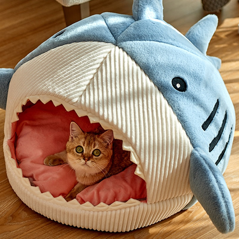 Blue Gray Shark Cat Dog Pet Bed House Hideout-Enchanted peach