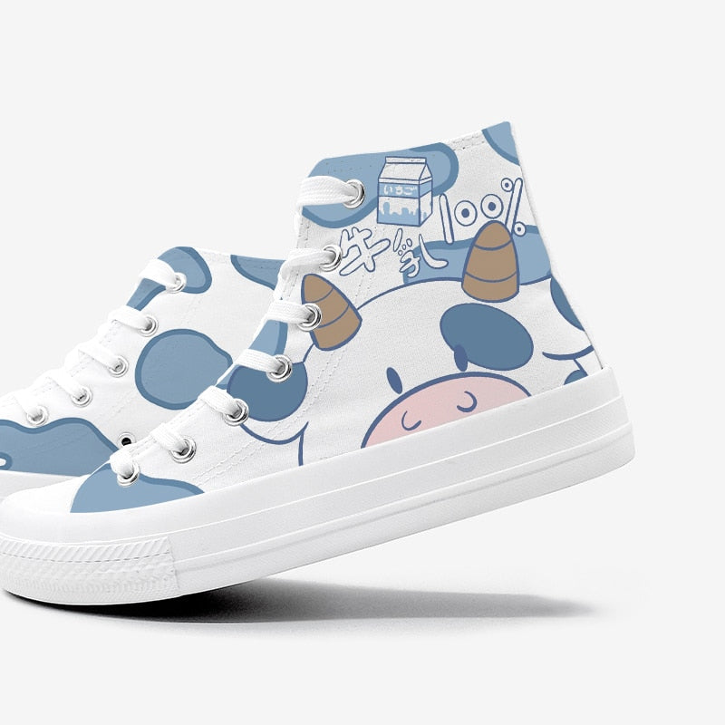 Blue Kawaii Cow Women's Sneakers Trainers-Enchanted peach