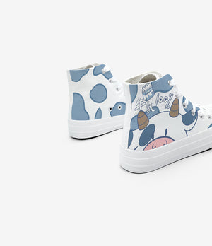 Blue Kawaii Cow Women's Sneakers Trainers-Enchanted peach