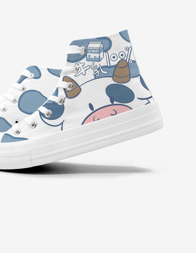 Blue Kawaii Cow Women's Sneakers Trainers-Enchanted peach