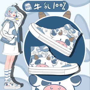 Blue Kawaii Cow Women's Sneakers Trainers-Enchanted peach