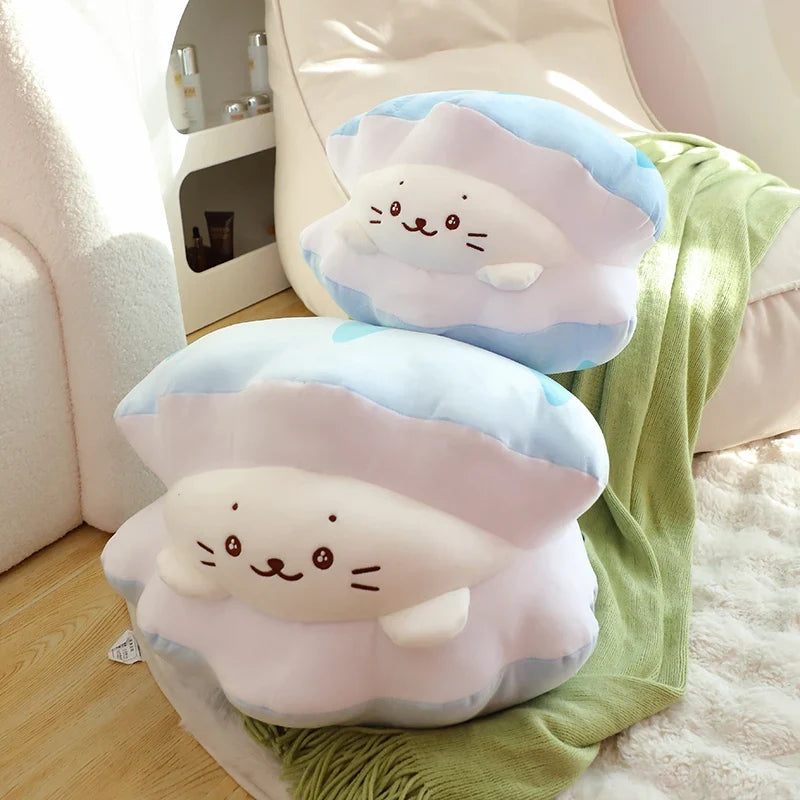 Blue Oyster White Seal Plushie-Enchanted peach