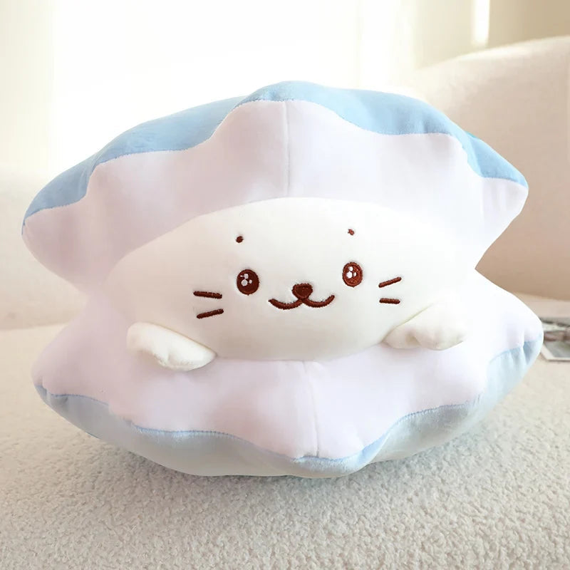 Blue Oyster White Seal Plushie-Enchanted peach