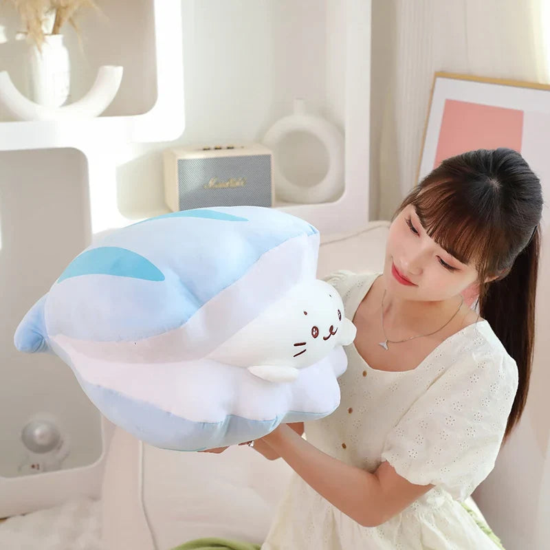 Blue Oyster White Seal Plushie-Enchanted peach