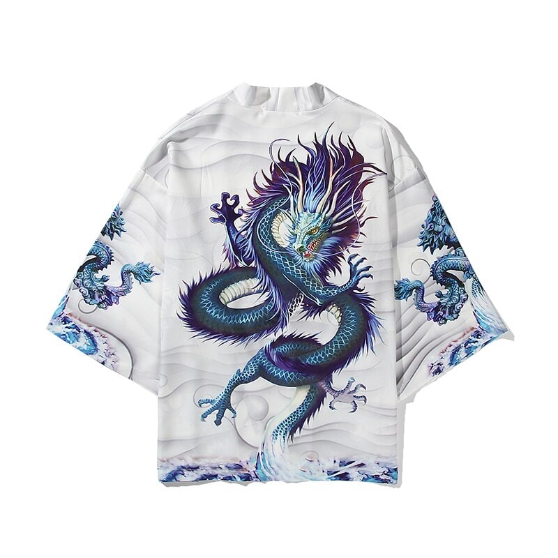 Blue Thunder Dragon Kimono-Enchanted peach