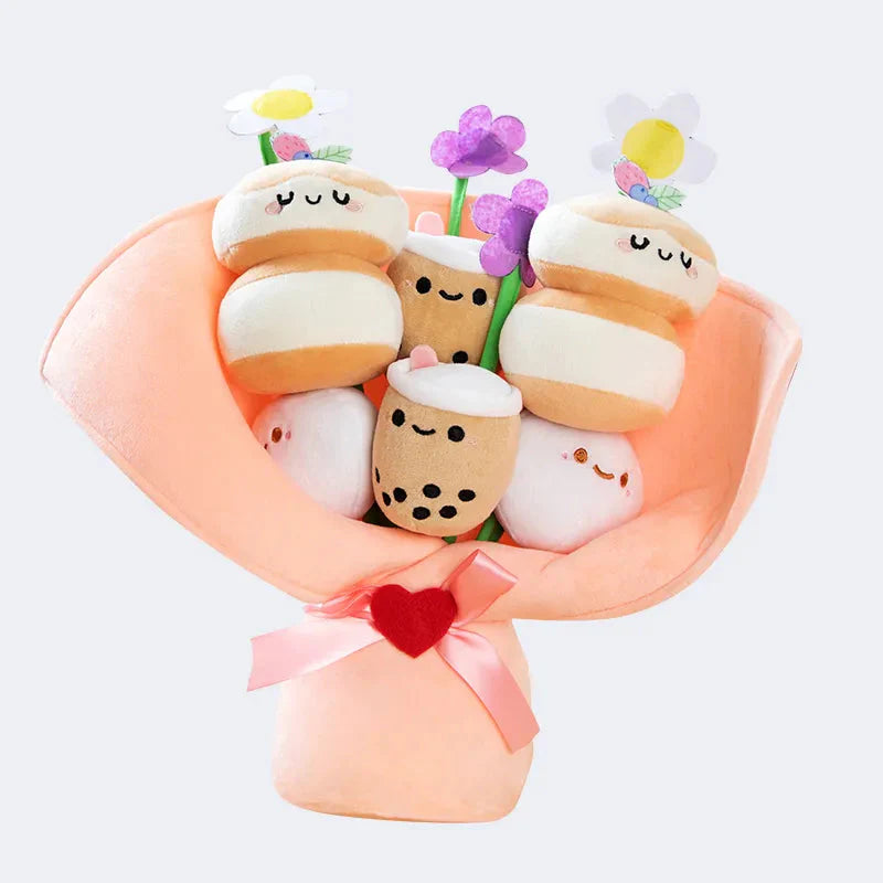 Boba Bubble Tea Flower Bouquet Plushie-Enchanted peach