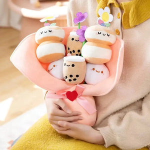 Boba Bubble Tea Flower Bouquet Plushie-Enchanted peach