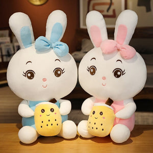 Boba Bunny Couple Plushies-Enchanted peach