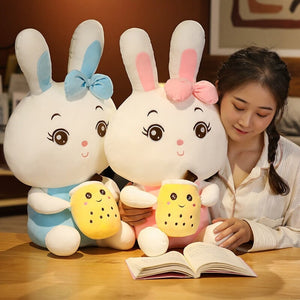 Boba Bunny Couple Plushies-Enchanted peach