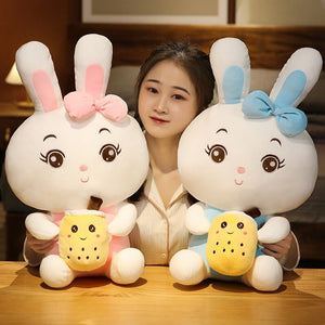 Boba Bunny Couple Plushies-Enchanted peach