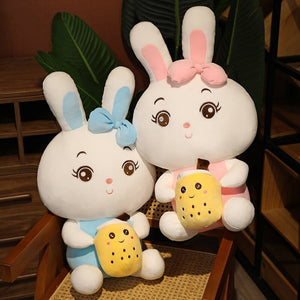 Boba Bunny Couple Plushies-Enchanted peach