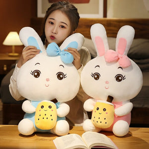 Boba Bunny Couple Plushies-Enchanted peach