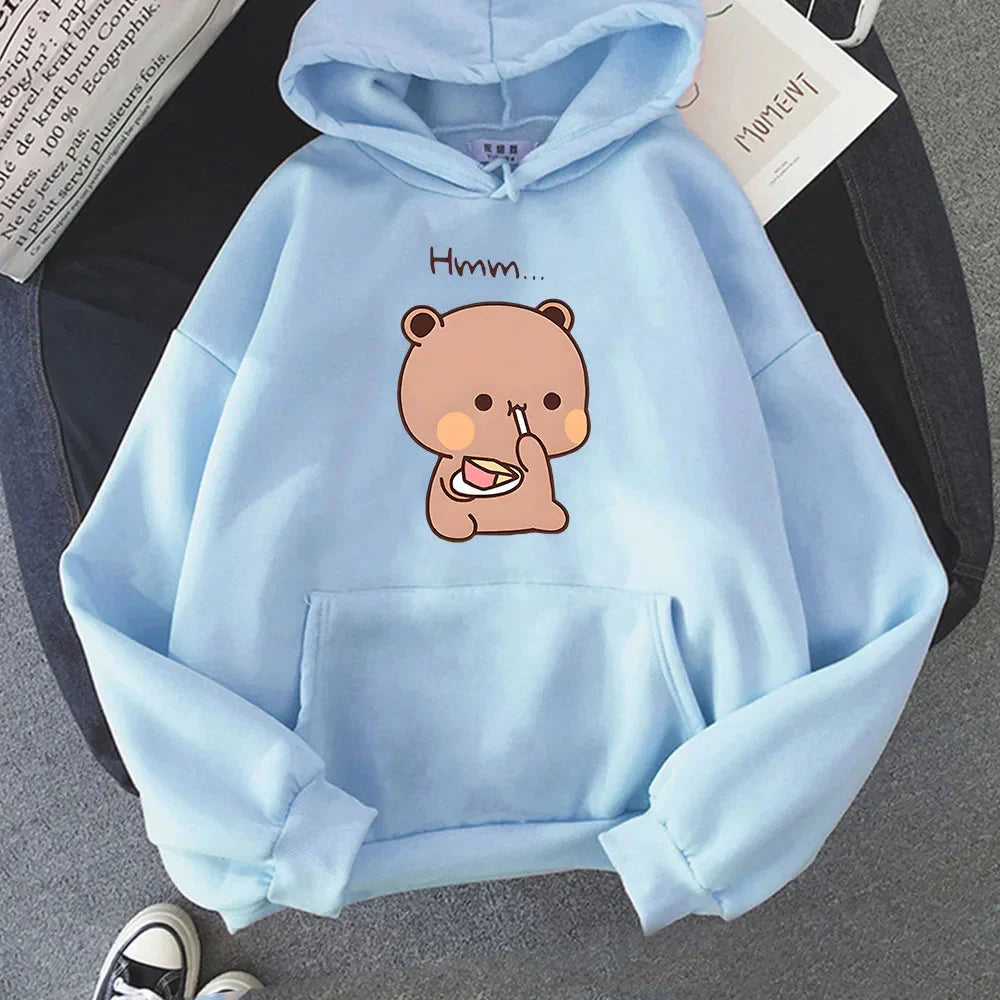 Boba the Brown Bear Munching Cake Unisex Hoodies-Enchanted peach