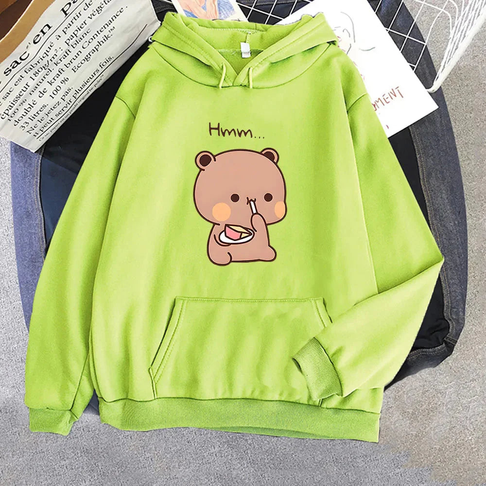 Boba the Brown Bear Munching Cake Unisex Hoodies-Enchanted peach