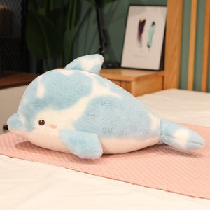 Brigg the Blue Fluffy Dolphin Plushie-Enchanted peach