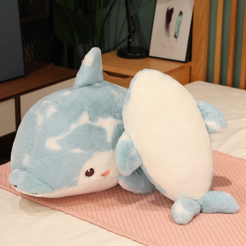 Brigg the Blue Fluffy Dolphin Plushie-Enchanted peach