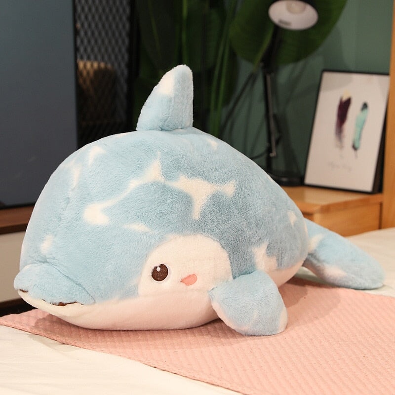 Brigg the Blue Fluffy Dolphin Plushie-Enchanted peach