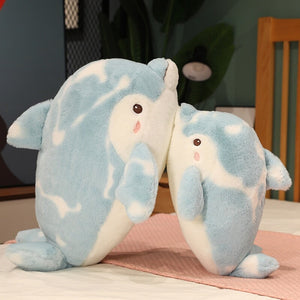 Brigg the Blue Fluffy Dolphin Plushie-Enchanted peach