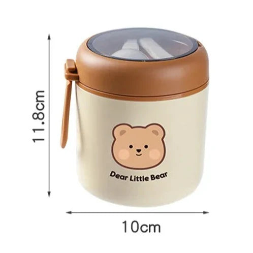 Brown Bear Lunch Bag and Stainless Steel Thermal Bento Box-Enchanted peach