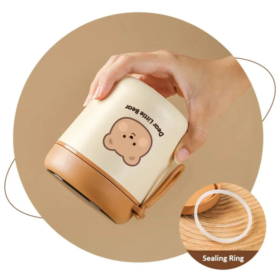 Brown Bear Lunch Bag and Stainless Steel Thermal Bento Box-Enchanted peach