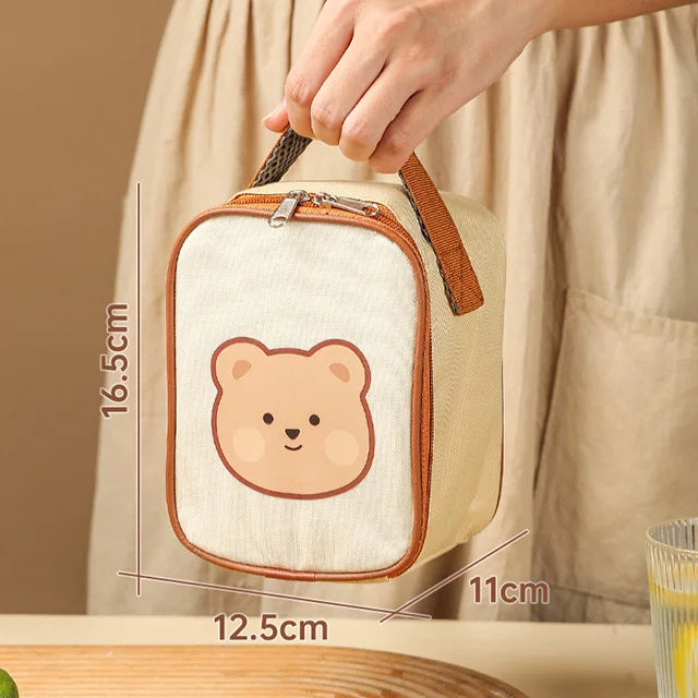 Brown Bear Lunch Bag and Stainless Steel Thermal Bento Box-Enchanted peach