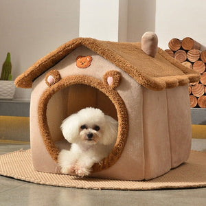 Brown Bear Soft Cat Dog Pet House Kennel-Enchanted peach