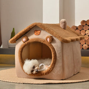 Brown Bear Soft Cat Dog Pet House Kennel-Enchanted peach